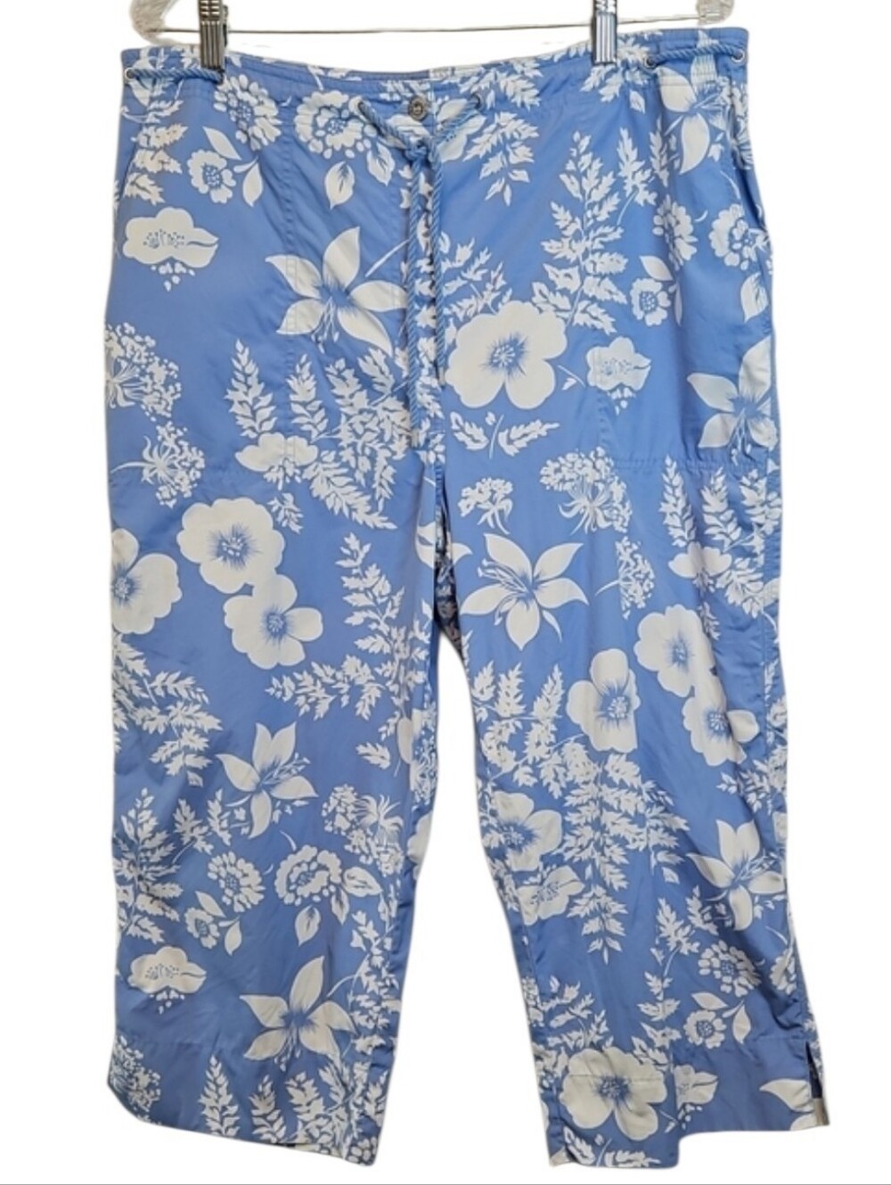 Lauren RL Light Blue Floral Drawstring Pants, Size 16, 100% Cotton